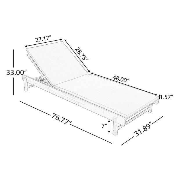 English Elm Light Teak Acacia Wood Outdoor Chaise Lounge with Adjustable Backrest Poolside Cream N770P455482L_N770P253018C