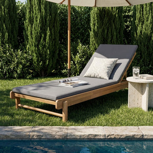 English Elm Light Teak Acacia Wood Outdoor Chaise Lounge with Adjustable Backrest Poolside Dark Grey N770P455482L_N770P253018G