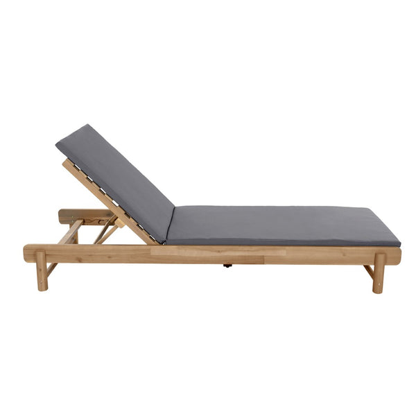 English Elm Light Teak Acacia Wood Outdoor Chaise Lounge with Adjustable Backrest Poolside Dark Grey N770P455482L_N770P253018G