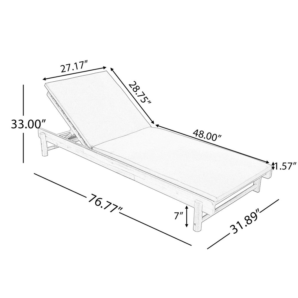 English Elm Light Teak Acacia Wood Outdoor Chaise Lounge with Adjustable Backrest Poolside Dark Grey N770P455482L_N770P253018G