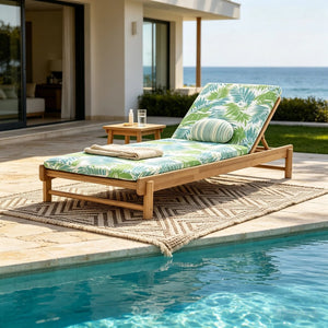 English Elm Light Teak Acacia Wood Outdoor Chaise Lounge with Adjustable Backrest Poolside Leaf Coconut N770P455482L_N770P253018L