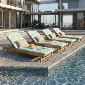 English Elm Light Teak Acacia Wood Outdoor Chaise Lounge with Adjustable Backrest Poolside Leaf Coconut N770P455482L_N770P253018L