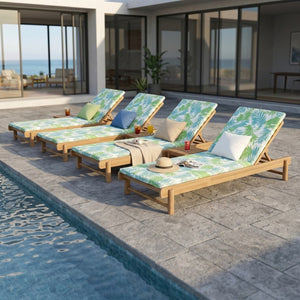 English Elm Light Teak Acacia Wood Outdoor Chaise Lounge with Adjustable Backrest Poolside Leaf Coconut N770P455482L_N770P253018L