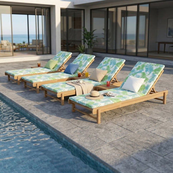 English Elm Light Teak Acacia Wood Outdoor Chaise Lounge with Adjustable Backrest Poolside Leaf Coconut N770P455482L_N770P253018L