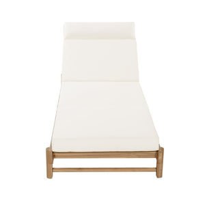 English Elm Light Teak Acacia Wood Outdoor Chaise Lounge with Adjustable Backrest and Headrest Beige N770P455482L_N770P285267B