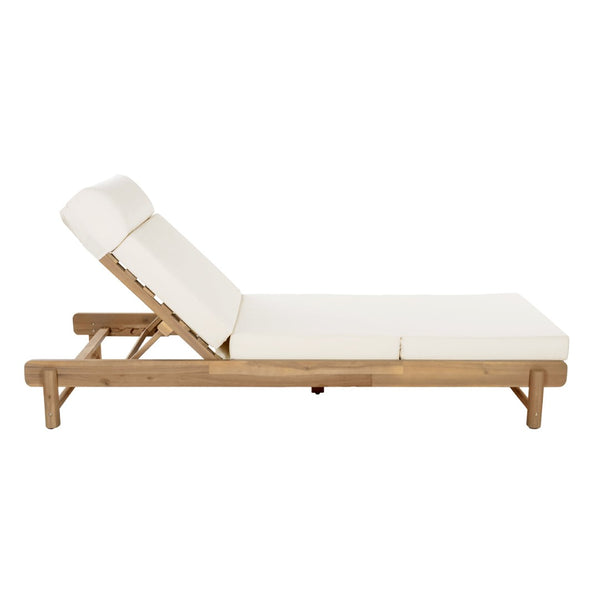 English Elm Light Teak Acacia Wood Outdoor Chaise Lounge with Adjustable Backrest and Headrest Beige N770P455482L_N770P285267B