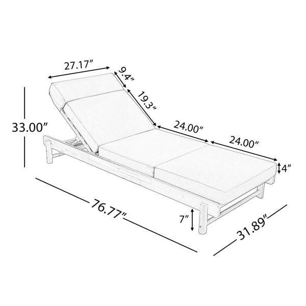 English Elm Light Teak Acacia Wood Outdoor Chaise Lounge with Adjustable Backrest and Headrest Beige N770P455482L_N770P285267B