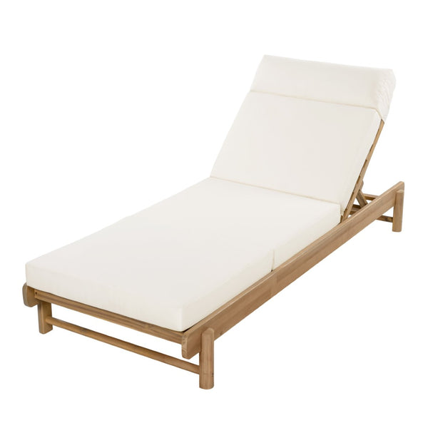 English Elm Light Teak Acacia Wood Outdoor Chaise Lounge with Adjustable Backrest and Headrest Beige N770P455482L_N770P285267B
