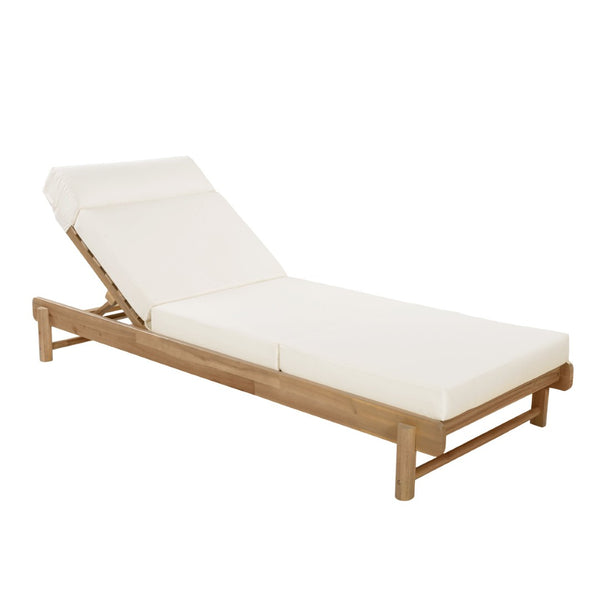 English Elm Light Teak Acacia Wood Outdoor Chaise Lounge with Adjustable Backrest and Headrest Beige N770P455482L_N770P285267B