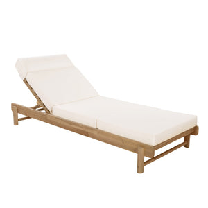 English Elm Light Teak Acacia Wood Outdoor Chaise Lounge with Adjustable Backrest and Headrest Cream N770P455482L_N770P285267C