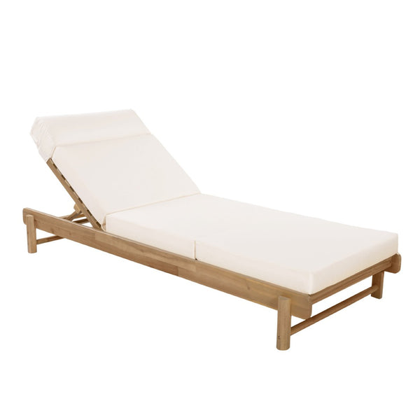 English Elm Light Teak Acacia Wood Outdoor Chaise Lounge with Adjustable Backrest and Headrest Cream N770P455482L_N770P285267C