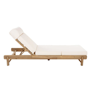English Elm Light Teak Acacia Wood Outdoor Chaise Lounge with Adjustable Backrest and Headrest Cream N770P455482L_N770P285267C