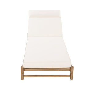 English Elm Light Teak Acacia Wood Outdoor Chaise Lounge with Adjustable Backrest and Headrest Cream N770P455482L_N770P285267C