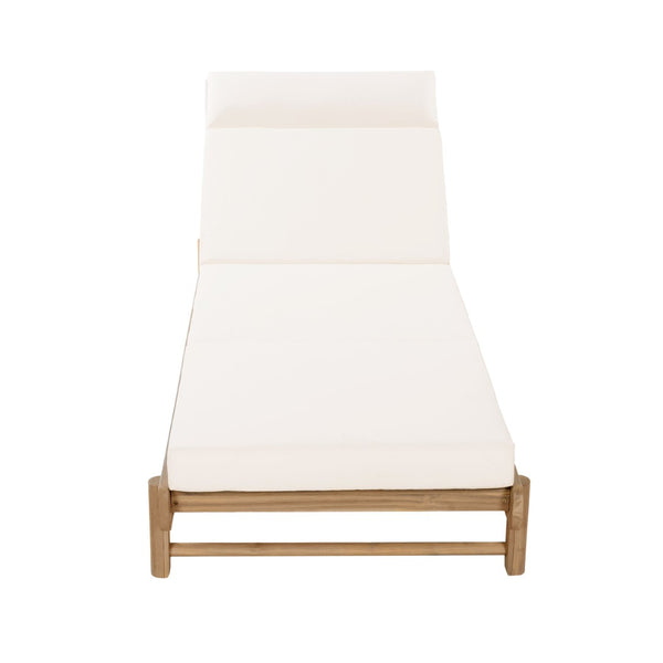 English Elm Light Teak Acacia Wood Outdoor Chaise Lounge with Adjustable Backrest and Headrest Cream N770P455482L_N770P285267C