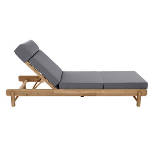 English Elm Light Teak Acacia Wood Outdoor Chaise Lounge with Adjustable Backrest and Headrest Dark Grey N770P455482L_N770P285267G