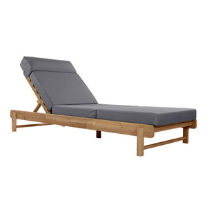 English Elm Light Teak Acacia Wood Outdoor Chaise Lounge with Adjustable Backrest and Headrest Dark Grey N770P455482L_N770P285267G