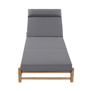 English Elm Light Teak Acacia Wood Outdoor Chaise Lounge with Adjustable Backrest and Headrest Dark Grey N770P455482L_N770P285267G