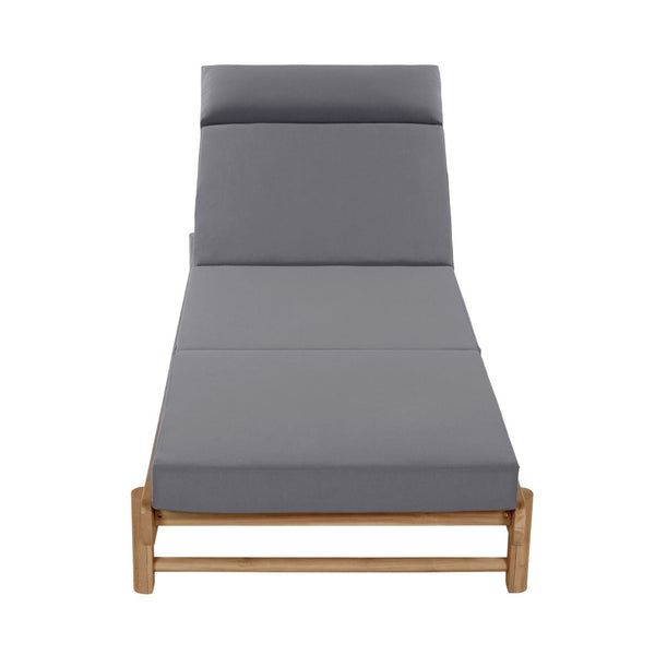 English Elm Light Teak Acacia Wood Outdoor Chaise Lounge with Adjustable Backrest and Headrest Dark Grey N770P455482L_N770P285267G