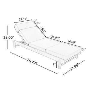 English Elm Light Teak Acacia Wood Outdoor Chaise Lounge with Adjustable Backrest and Headrest Dark Grey N770P455482L_N770P285267G