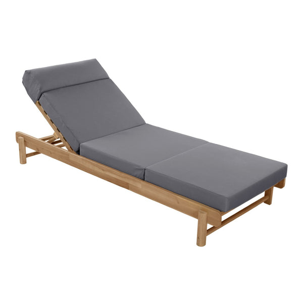 English Elm Light Teak Acacia Wood Outdoor Chaise Lounge with Adjustable Backrest and Headrest Dark Grey N770P455482L_N770P285267G