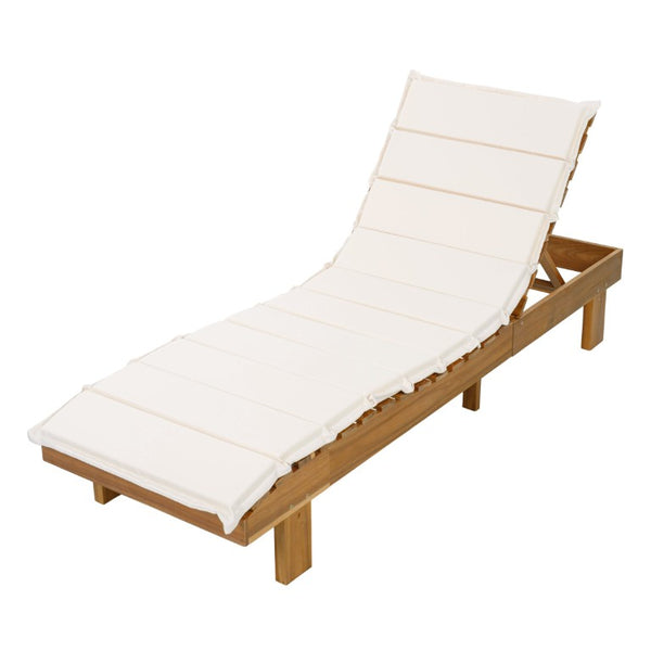 English Elm Black Iron Teak Patio Chaise Lounge with Adjustable Backrest and Thick Cushion Included Beige / Teak 76.97 L x 25.98 W x 36.81 H N770P464192T