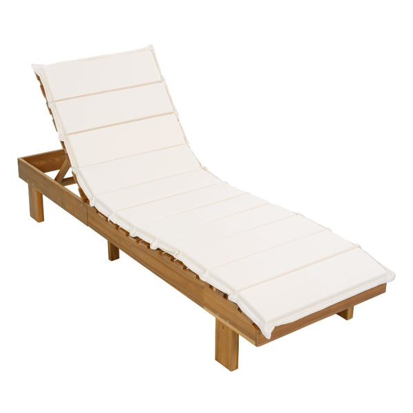 English Elm Black Iron Teak Patio Chaise Lounge with Adjustable Backrest and Thick Cushion Included Beige / Teak 76.97 L x 25.98 W x 36.81 H N770P464192T