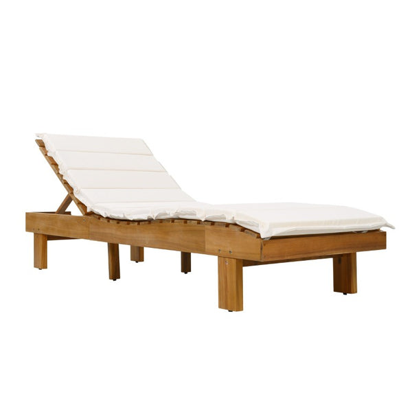 English Elm Black Iron Teak Patio Chaise Lounge with Adjustable Backrest and Thick Cushion Included Beige / Teak 76.97 L x 25.98 W x 36.81 H N770P464192T