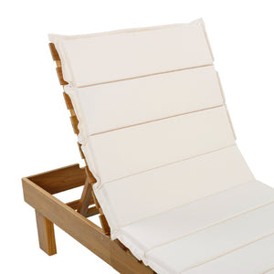 English Elm Black Iron Teak Patio Chaise Lounge with Adjustable Backrest and Thick Cushion Included Beige / Teak 76.97 L x 25.98 W x 36.81 H N770P464192T