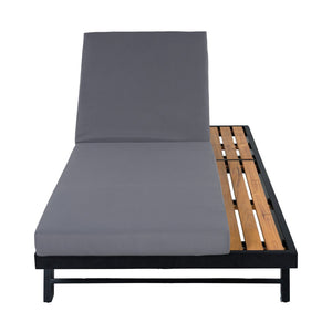 English Elm Black Iron and Teak Acacia Outdoor Chaise Lounge with Thick Cushion for Patio Pool N770P469100B_65429.00CUSHDGRY
