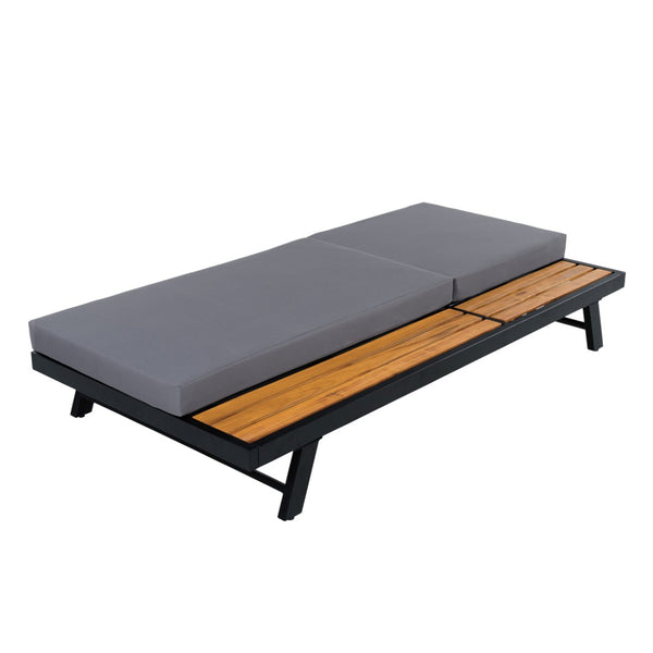 English Elm Black Iron and Teak Acacia Outdoor Chaise Lounge with Thick Cushion for Patio Pool N770P469100B_65429.00CUSHDGRY
