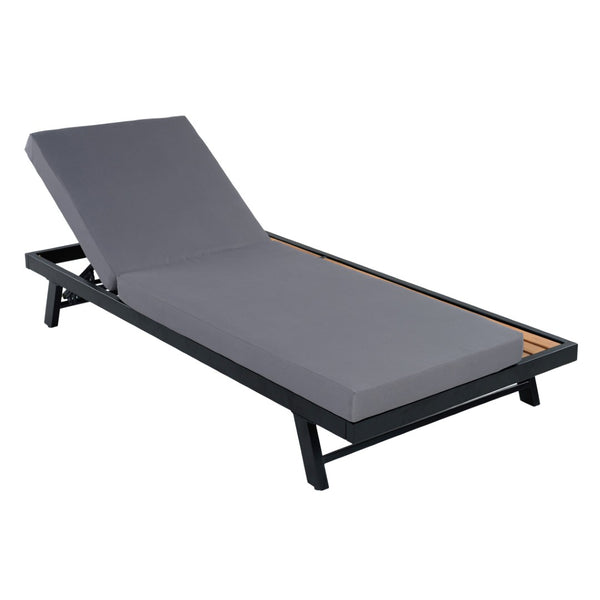 English Elm Black Iron and Teak Acacia Outdoor Chaise Lounge with Thick Cushion for Patio Pool N770P469100B_65429.00CUSHDGRY