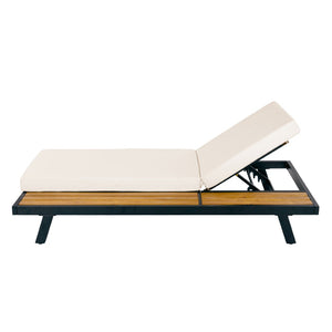 English Elm Black Iron Acacia Wood Outdoor Chaise Lounge with Cushion Adjustable Backrest Patio N770P469100B_65429.00CUSH