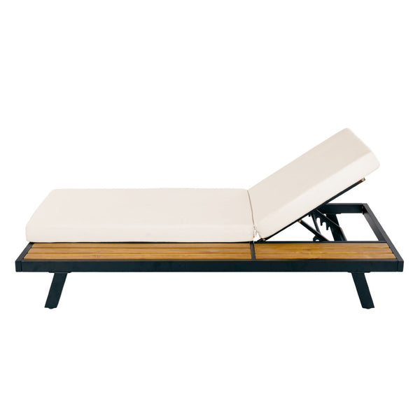 English Elm Black Iron Acacia Wood Outdoor Chaise Lounge with Cushion Adjustable Backrest Patio N770P469100B_65429.00CUSH