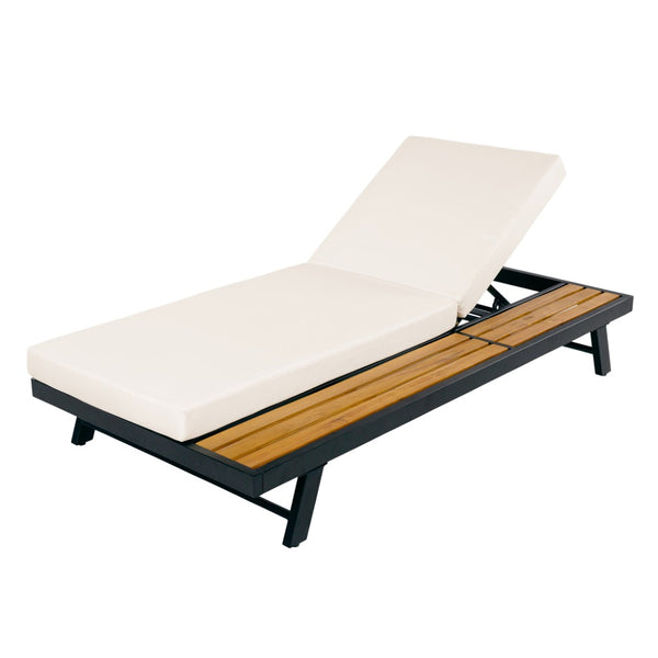 English Elm Black Iron Acacia Wood Outdoor Chaise Lounge with Cushion Adjustable Backrest Patio N770P469100B_65429.00CUSH