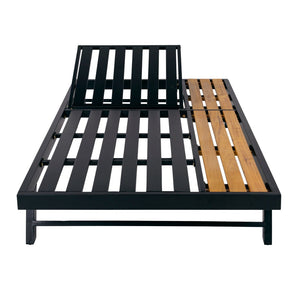 English Elm Black Iron Acacia Wood Outdoor Chaise Lounge with Adjustable Backrest and Built-In Side Shelf N770P469100B