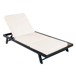 English Elm Black Iron Acacia Wood Outdoor Chaise Lounge with Cushion Adjustable Poolside Recliner N770P469100B_N770P208317C