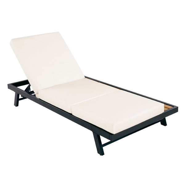 English Elm Black Iron Acacia Wood Outdoor Chaise Lounge with Cushion Adjustable Poolside Recliner N770P469100B_N770P208317C