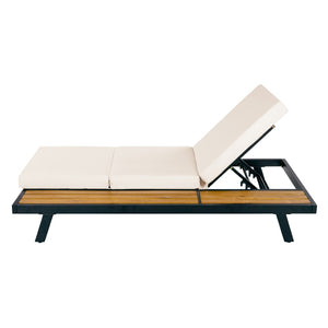 English Elm Black Iron Acacia Wood Outdoor Chaise Lounge with Cushion Adjustable Poolside Recliner N770P469100B_N770P208317C