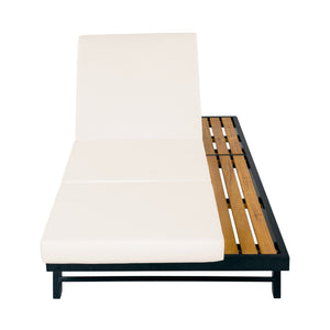 English Elm Black Iron Acacia Wood Outdoor Chaise Lounge with Cushion Adjustable Poolside Recliner N770P469100B_N770P208317C