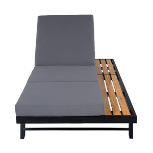 English Elm Black Iron Acacia Teak Outdoor Chaise Lounge Set with Thick Cushion for Patio Poolside N770P469100B_N770P208326G