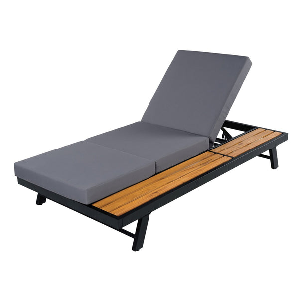 English Elm Black Iron Acacia Teak Outdoor Chaise Lounge Set with Thick Cushion for Patio Poolside N770P469100B_N770P208326G