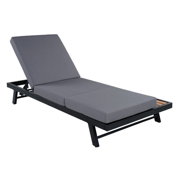 English Elm Black Iron Acacia Teak Outdoor Chaise Lounge Set with Thick Cushion for Patio Poolside N770P469100B_N770P208326G