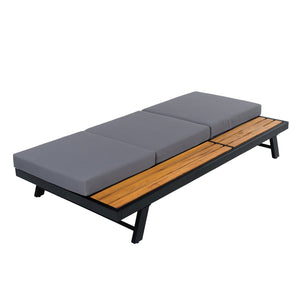 English Elm Black Iron Acacia Teak Outdoor Chaise Lounge Set with Thick Cushion for Patio Poolside N770P469100B_N770P208326G
