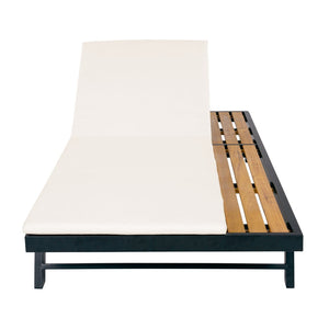 English Elm Black Iron Teak Acacia Outdoor Chaise Lounge with Adjustable Backrest for Poolside Patios Cream Cushion N770P469100B_N770P253018C