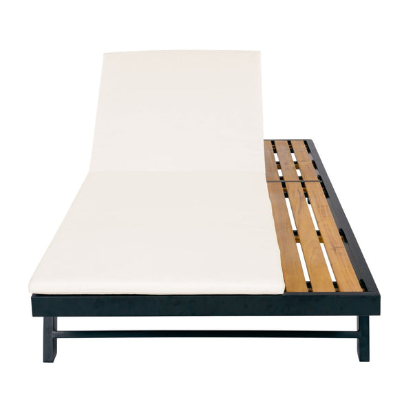 English Elm Black Iron Teak Acacia Outdoor Chaise Lounge with Adjustable Backrest for Poolside Patios Cream Cushion N770P469100B_N770P253018C