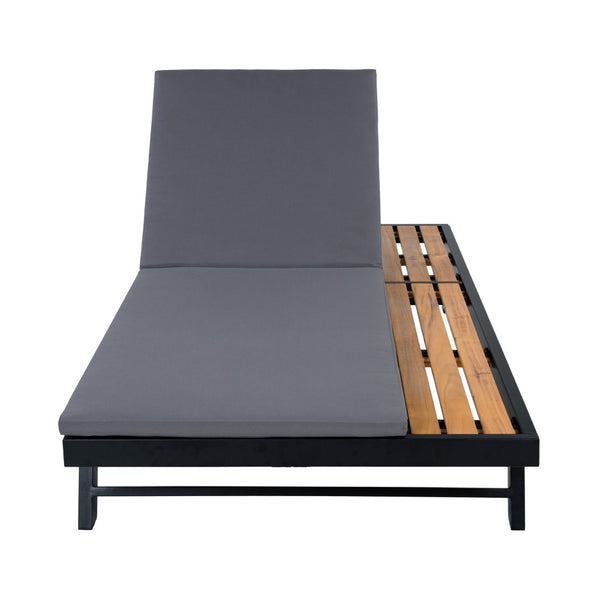 English Elm Black Iron Teak Acacia Outdoor Chaise Lounge with Adjustable Backrest for Poolside Patios Dark Grey Cushion N770P469100B_N770P253018G