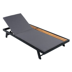 English Elm Black Iron Teak Acacia Outdoor Chaise Lounge with Adjustable Backrest for Poolside Patios Dark Grey Cushion N770P469100B_N770P253018G