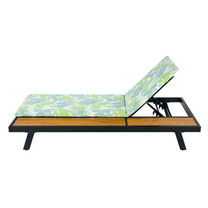 English Elm Black Iron Teak Acacia Outdoor Chaise Lounge with Adjustable Backrest for Poolside Patios Leaf Coconut Cushion N770P469100B_N770P253018L