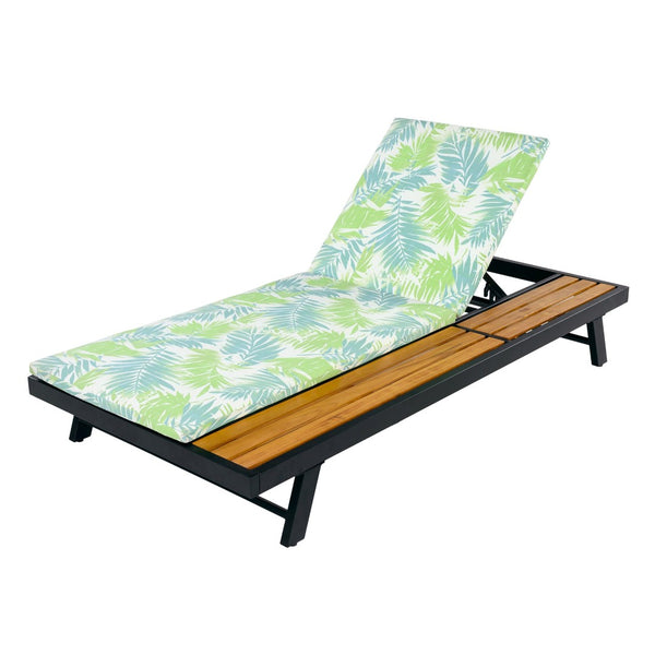 English Elm Black Iron Teak Acacia Outdoor Chaise Lounge with Adjustable Backrest for Poolside Patios Leaf Coconut Cushion N770P469100B_N770P253018L
