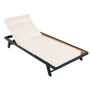 English Elm Black Iron and Acacia Teak Outdoor Chaise Lounge with Cushion for Patio Resort Style Cream N770P469100B_N770P285267C